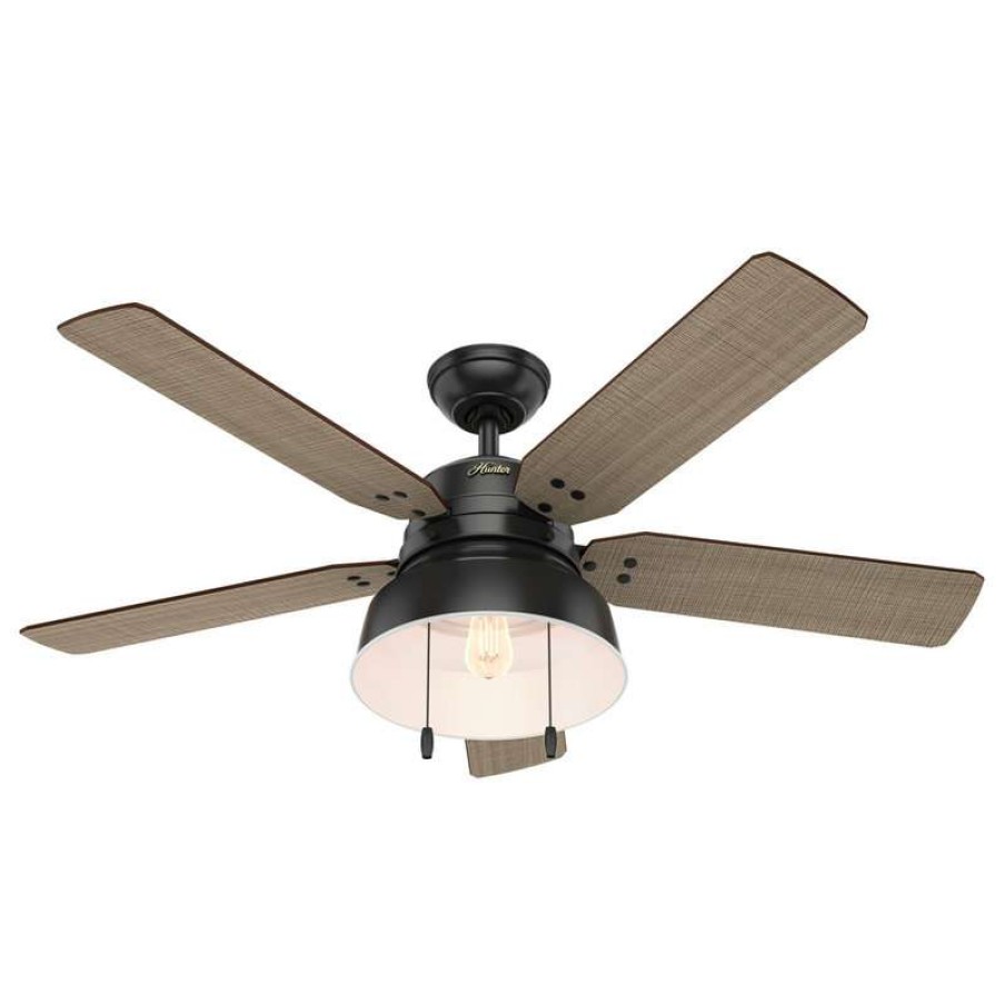 Ceiling Lighting * | Promo Hunter Fan Company 52 Mill Valley Ceiling Fan With Light, Matte Black