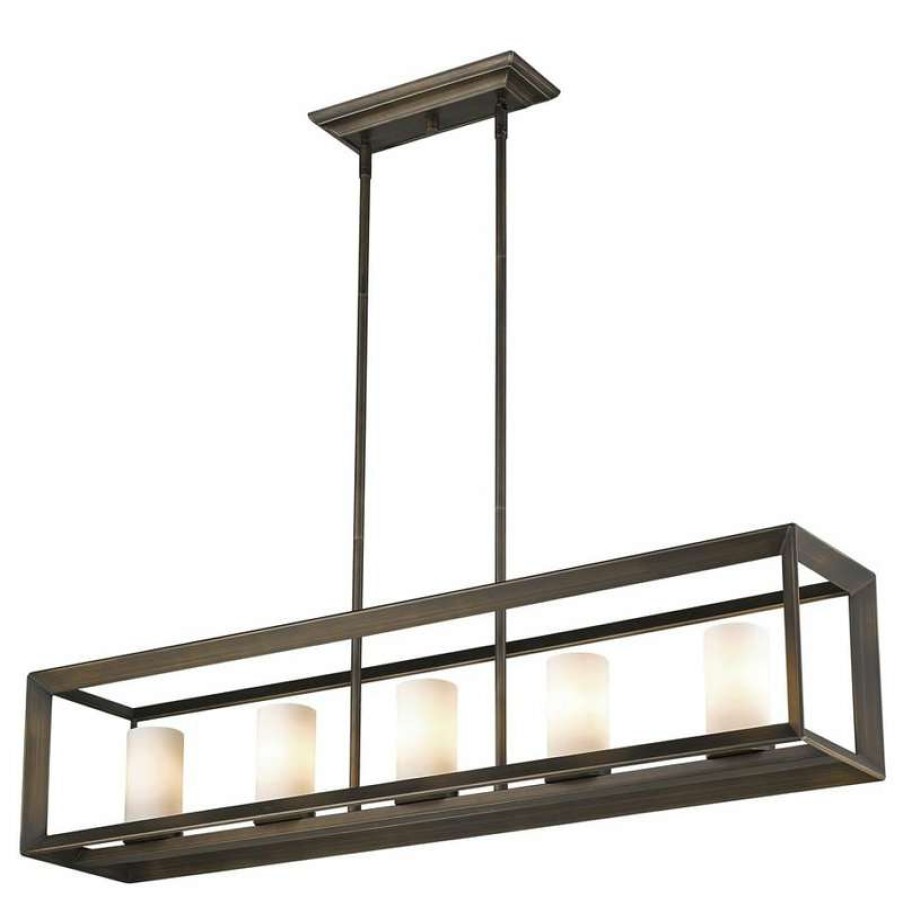 Kitchen & Cabinet Lighting * | Best Deal Golden Lighting Smyth Linear Pendant, Opal Glass, Gunmetal Bronze