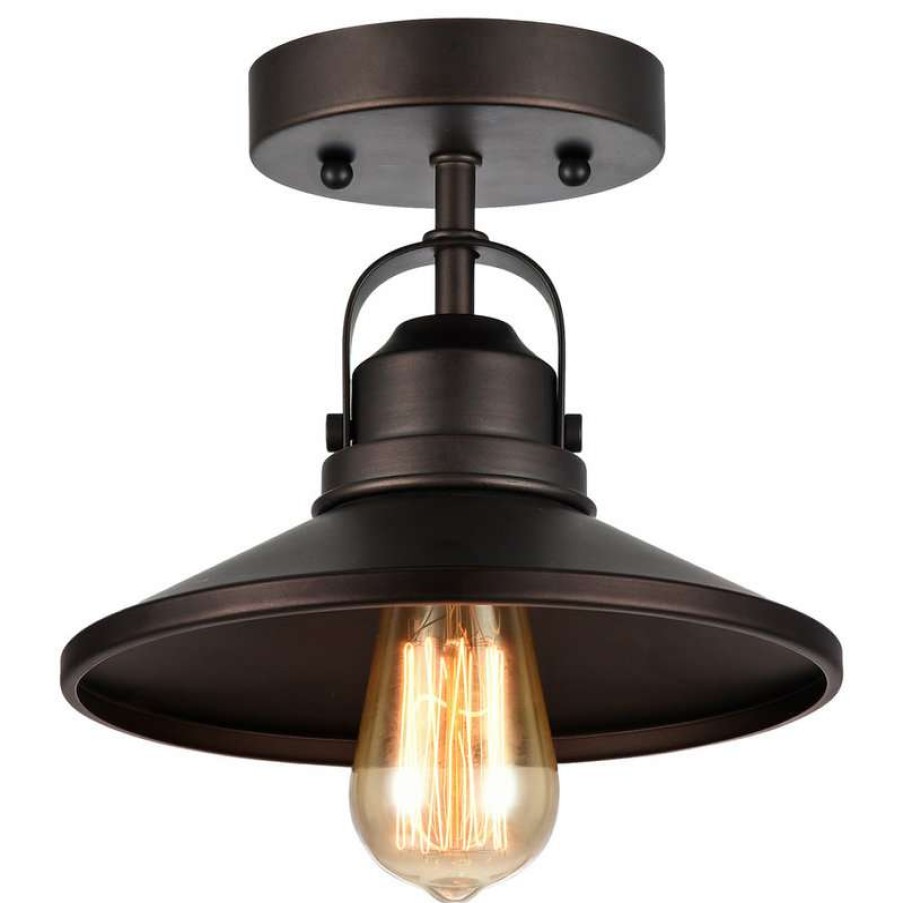 Ceiling Lighting * | Top 10 Chloe Lighting, Inc. Ironclad, 1 Light Rubbed Bronze Semi-Flush Ceiling Fixture, 9 Shade