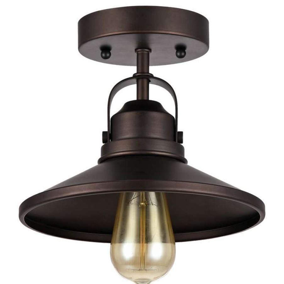 Ceiling Lighting * | Top 10 Chloe Lighting, Inc. Ironclad, 1 Light Rubbed Bronze Semi-Flush Ceiling Fixture, 9 Shade