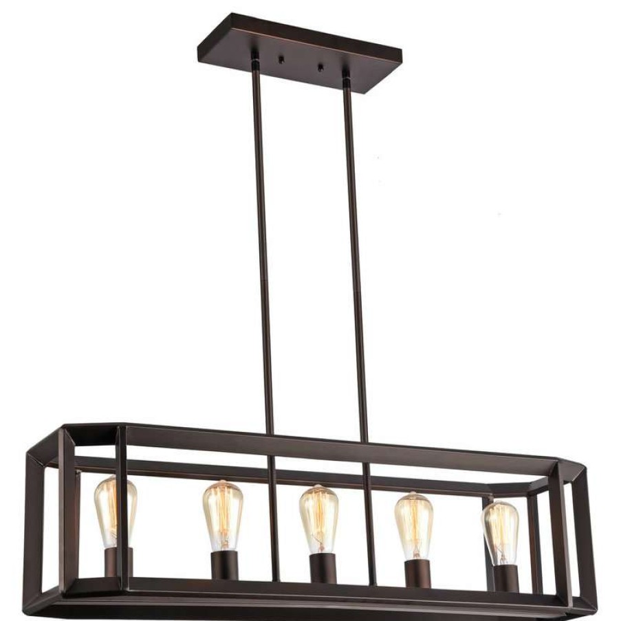 Kitchen & Cabinet Lighting * | New Chloe Lighting, Inc. Ironclad, Industrial-Style 5 Light Rubbed Bronze Ceiling Pendant, 34 Wide