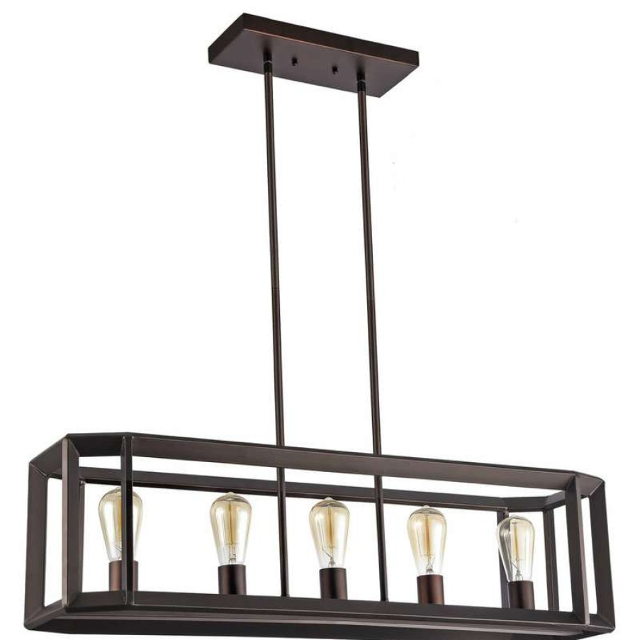 Kitchen & Cabinet Lighting * | New Chloe Lighting, Inc. Ironclad, Industrial-Style 5 Light Rubbed Bronze Ceiling Pendant, 34 Wide