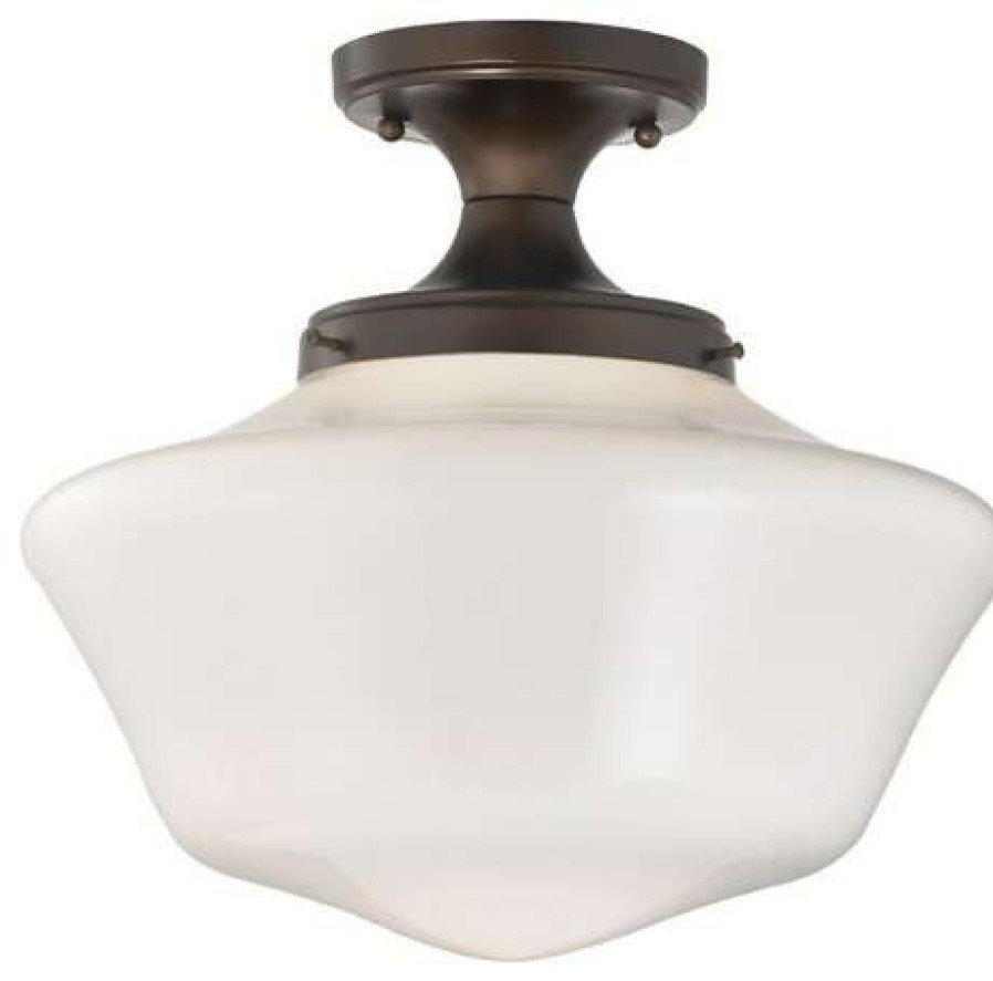 Ceiling Lighting * | Best Sale Destination Lighting 14-Inch Wide Schoolhouse Ceiling Light In Bronze Finish