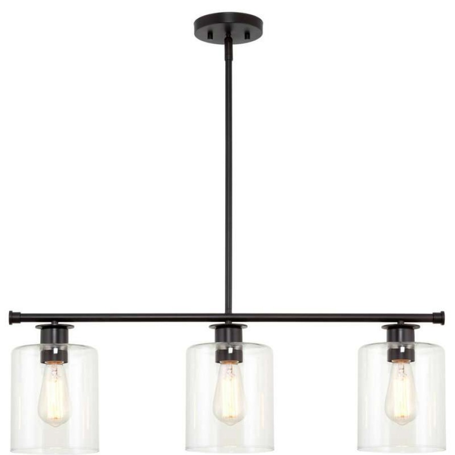 Kitchen & Cabinet Lighting * | Cheap Kira Home Sloane 31 Farmhouse Island Light, Glass Cylinder Shades, Adjustable