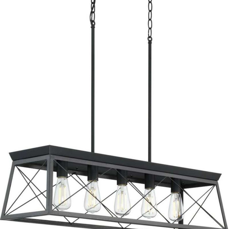 Kitchen & Cabinet Lighting * | Best Pirce Progress Lighting Briarwood 5-Light Cerused Black Farmhouse Linear Island Chandelier