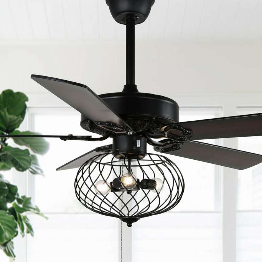 Ceiling Lighting * | New Bella Depot Modern Black Industrial Ceiling Fan With Remote Control, Reversible, 42 In.