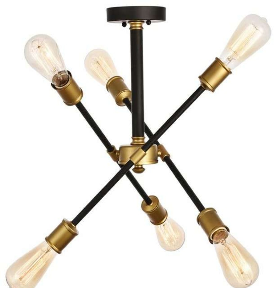 Ceiling Lighting * | Brand New Elegant Living District Axel Collection Flushmount, Black/Brass