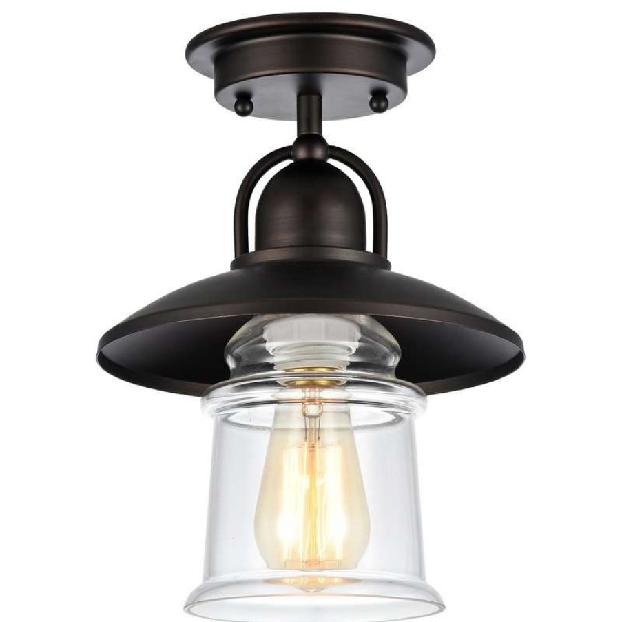 Ceiling Lighting * | Hot Sale Chloe Lighting, Inc. Ironclad, 1 Light Rubbed Bronze Semi-Flush Ceiling Fixture, 9 Shade