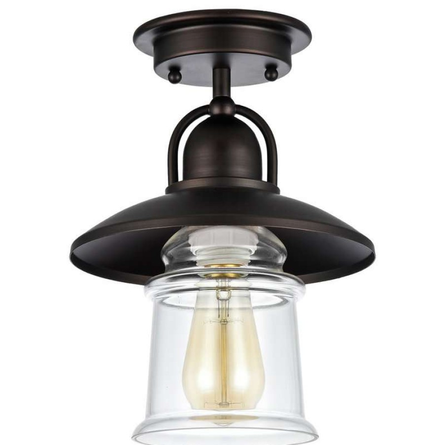 Ceiling Lighting * | Hot Sale Chloe Lighting, Inc. Ironclad, 1 Light Rubbed Bronze Semi-Flush Ceiling Fixture, 9 Shade